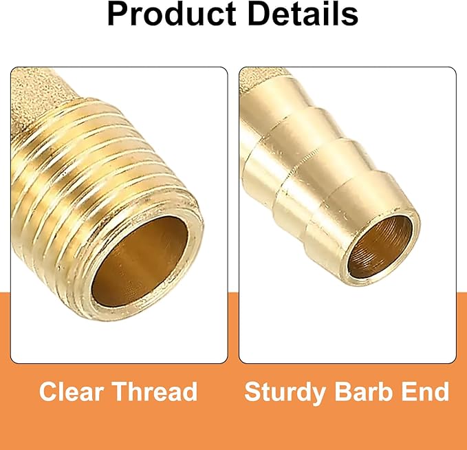 uxcell 2Pcs Brass Hose Barb Fittings, 3/8" x 1/4" NPT 90 Degree Elbow Hose Connector with Hose Clamps for Water Fuel Gas Oil Transportation