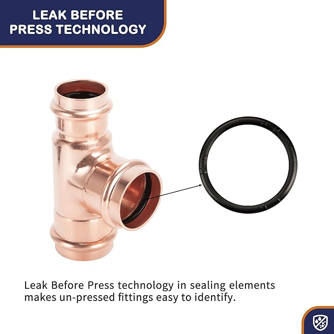 Copper Press Fittings 3/4 inch Tee Copper Coupling PxPxP 10-Pack Zero Lead Copper Pipe Press Fittings for Residential Commercial