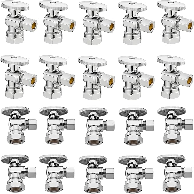 (20 Pack) Lidertik 1/2 inch NPT Thread Angle Stop Valve 1/2 inch x 3/8 inch Compression for Water Toilet Bathroom Sink Brass Plated Chrome 1/4 Turn Valve LI-JF1-NPT-A(20 PCS)
