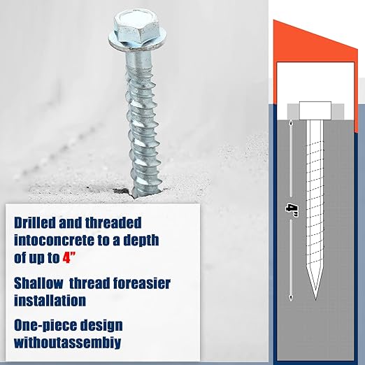 Tandefio 50 Pack 5/16" x 4" Concrete Screw Anchor Galvanized Large Diameter Heavy Duty Plated Concrete Anchors for Masonry Brick Anchoring Block Decking Framing Hex Drive