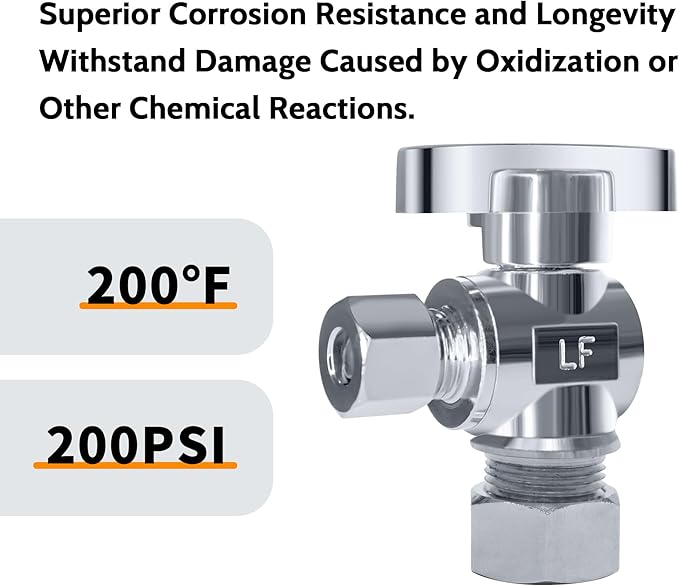 VINTEX 10 Pack Angle Stop Valve 1/2 in. NOM Compression x 3/8 in. OD Compression, 5/8" OD x 3/8" OD Quarter Turn Water Shut Off Valve, Toilet Shut Off Valve,Brass,Chrome