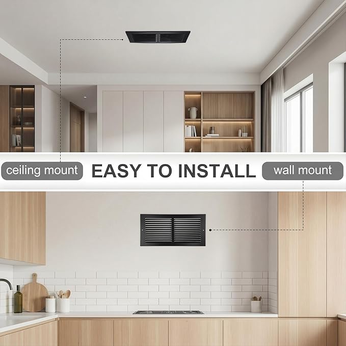 3 Pack 14x6 Inch Ceiling Vent Covers for Wall Heavy Duty Steel Return Air Register 2 Way Duct Opening Vents HVAC Sidewall Adjustable Flat Grille for Ceiling Home Office Bathroom Sidewall(Black)