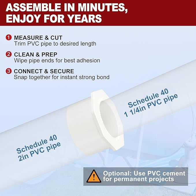 10Pcs 2" x 1 1/4" PVC Reducer Bushing Fitting, SCH40 (Socket x Socket) Furniture Grade PVC Pipe Fitting, Reducer Bush Adapter for Home Sewer Plumbing, Industrial, Pipe Connection