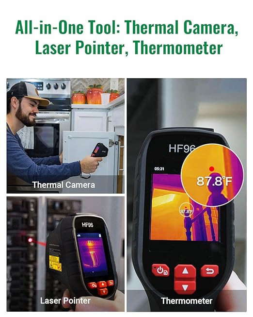 HF96 Thermal Camera with Laser Pointer, Intelligent Scene Detection, Super Resolution 240 x 240, Thermal Imaging Camera96 x 96 IR Resolution, 25 HZ Infrared Camera, -4°F~1022°F,11h Runtime