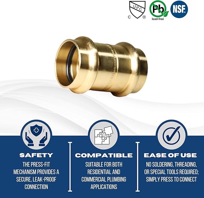 XFITTING 1 inch x 1 inch Press Coupling, Brass, 10 Pieces