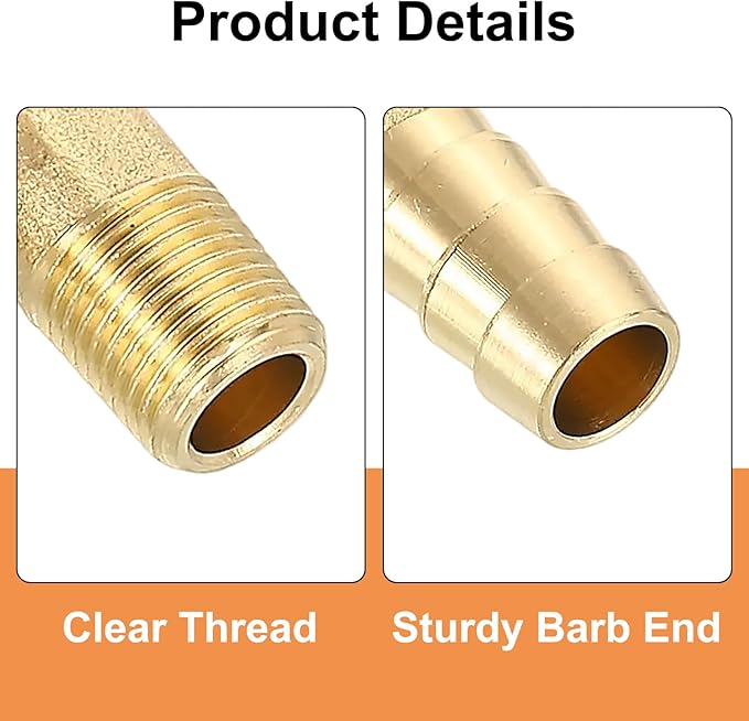 uxcell 2Pcs Brass Hose Barb Fittings, 3/8" x 1/8" NPT 90 Degree Elbow Hose Connector with Hose Clamps for Water Fuel Gas Oil Transportation