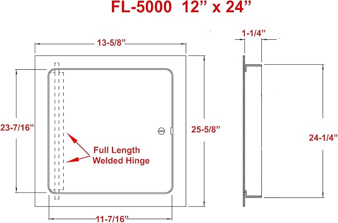 Premier 12x24 Universal Steel Flush Access Panel Door w/Keyed Cylinder Latch, White Prime Coat Finish, Wall, Ceiling Mounted Access Door for Drywall, Plumbing, Electrical, FL-5000