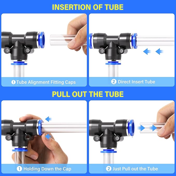 TAILONZ PNEUMATIC 1/4 Inch od Push to Connect Fittings Pneumatic Fittings Kit 10 Spliters+10 Elbows+10 tee+10 Straight (40 pcs)