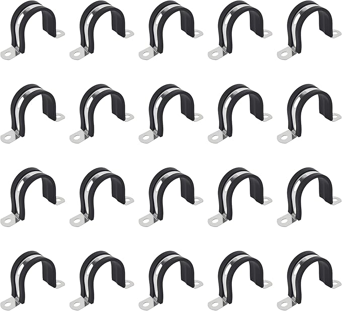 1-1/4 Inch 20 PCS 2 Holes Rubber Cushioned U Bracket Clamp, Reinforced Rigid Pipe Strap, Stainless Steel Conduit Straps Cable Clamp (32 mm) by Tavonuxt