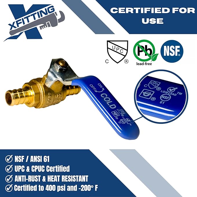 XFITTING 20 Pieces 1/2" Pex Ball Valve Blue/Cold, 24-2-2=20X