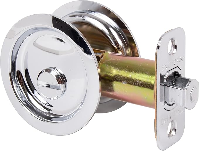 Round Pocket Door Lock, Privacy (Bed/Bath) Latch, 2-3/8" Backset, RCL, Polished Chrome by Stone Harbor Hardware