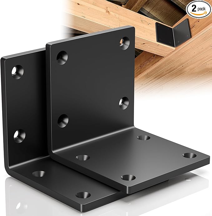 6" X 6" X 5" Heavy Duty Steel L Angle Bracket for Wood, Large 90 Degree Corner Shelf Support Bracket, 6x6 Post to Beam Connector, Thickness 1/4"(6mm), Max Load 300lbs-2 Pcs