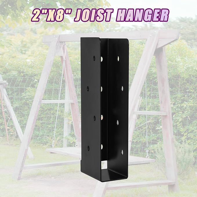 8 Pcs Concealed Joist Hangers, 2"x8" Outdoor Trim Concealed Flanges, Q235B Steel Powder Coated Concealed Mount Joist Hangers for 2"x8" Beam Swing