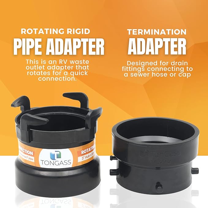 TonGass (Combo Pack) RV Sewer Hose Fitting Adapter to PVC, RV Sewer Connection & Termination Adapter - 3" Hub x Bayonet Hooks with Thread Seal Tape