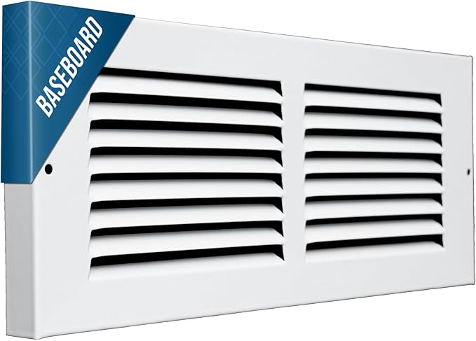 Fits 12x4 Duct Opening | Steel Baseboard Return Air Grille by Handua | Vent Cover Grill | 7/8" Margin Turnback [Depth] to Fit Baseboard | White | Outer Dimensions: 13.75"W X 5.75 "H