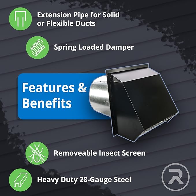 RDP Hooded Wall Vent with Screen and Damper (10 Inch, Galvanized)