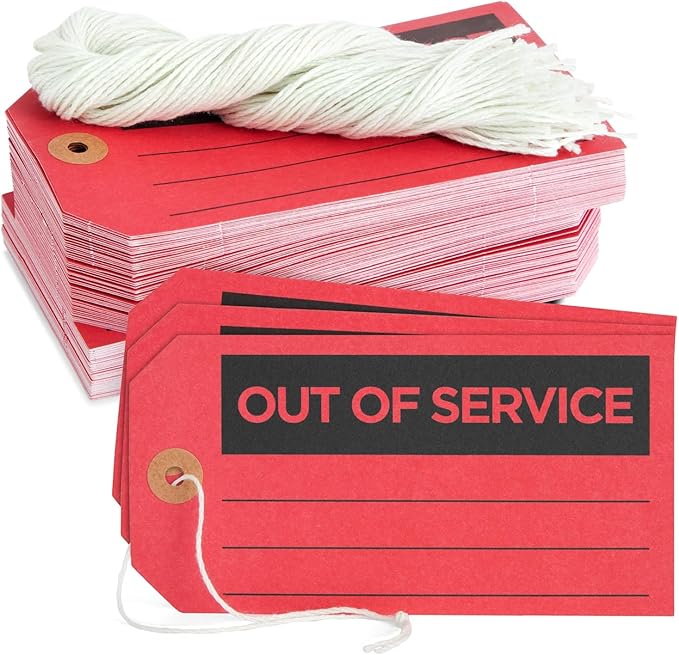 Stockroom Plus Red Tags with String - 5.75 x 3 in, 100 Pack - Red Equipment Repair & Inspection & Safety & Not in Use Tags