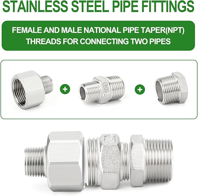 TAISHER 5PCS 304 Stainless Steel Pipe Fitting, Reducer Adapter, 1/2" NPT Male x 1" NPT Female, Reducing Pipe Adapter Fitting