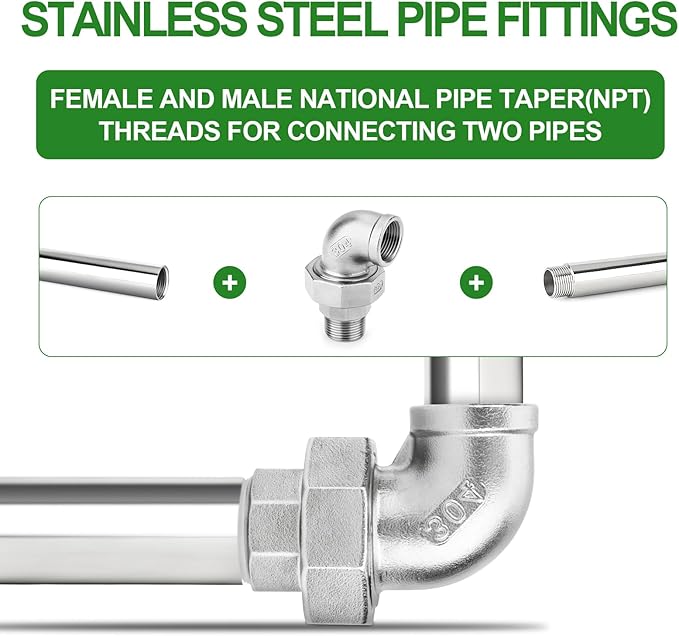 TAISHER 2PCS 304 Stainless Steel 90 Degree Elbow Union，3/4" NPT Female x 3/4" NPT Male Cast Pipe Fitting