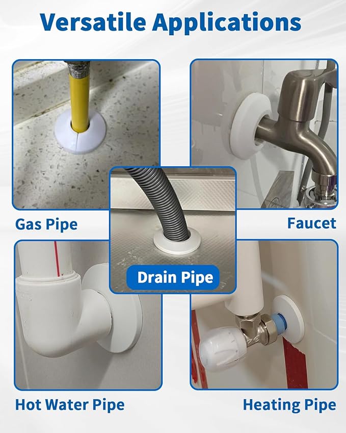 9 PCS Escutcheon Plate, Fit 1/2 Inch Flange Water Pipe Cover Decoration 16mm(5/8"), Plastic PP White Snap-On Escutcheon Plate 1/2 inch Cover for Wall Pipe Tube Decoration
