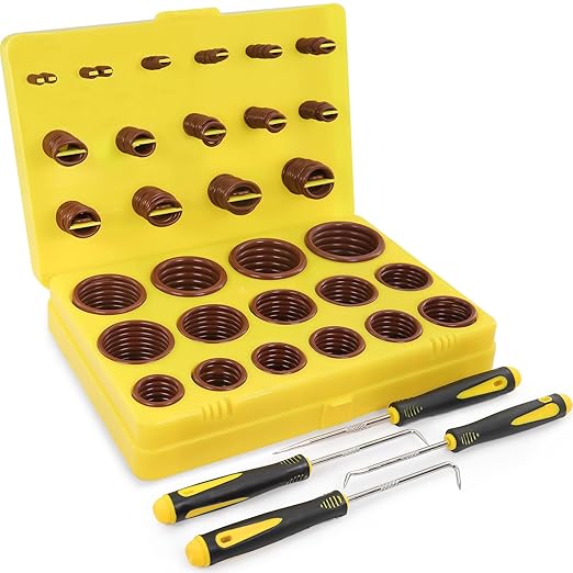 382 PCS Viton O-Ring Kit (30 Sizes) - SAE Standard & 75A Durometer FKM O Ring Assortment Kit for High Pressure Automotive Engines, Fuel Systems, Pumps & Chemical Plumbing - with 4 Pick Tools