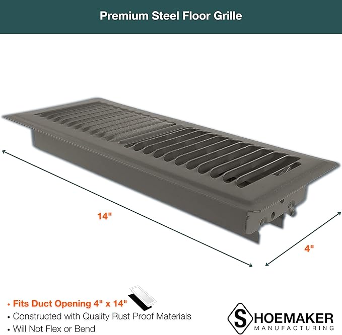Shoemaker 4x14 Floor Register – Bronze Heavy Duty Metal Floor Vent Cover for Home Floors - Premium Forced Air Vent Covers