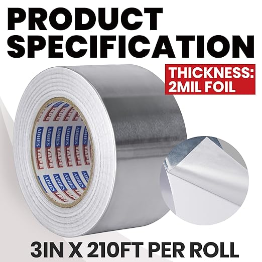ADHES Heavy Duty Aluminum Foil Tape 3 Inch x 210 Feet(70 Yards) – Heat Resistant & Waterproof Silver Duct Tape – High-Temperature HVAC Tape for Ductwork, Sealing, Insulation, and Repairs