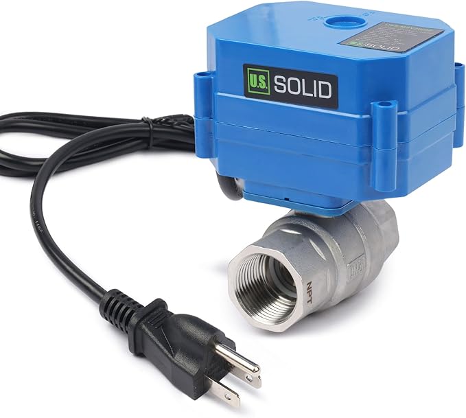 U.S. Solid 3/4" NPT 2-Way Motorized Ball Valve with US Plug 110VAC 304 Stainless Steel Electrical Ball Valve, Auto Return, Normally Closed, IP65, NSF Certified