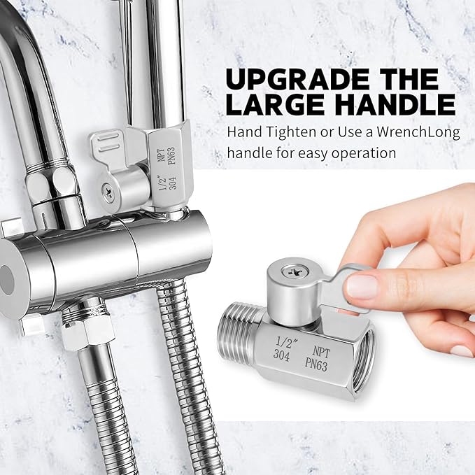 Shower Head Shut Off Valve,304 Stainless Steel 1/2" Mini Ball Valve NPT Thread,Shower Head Flow Control Valve