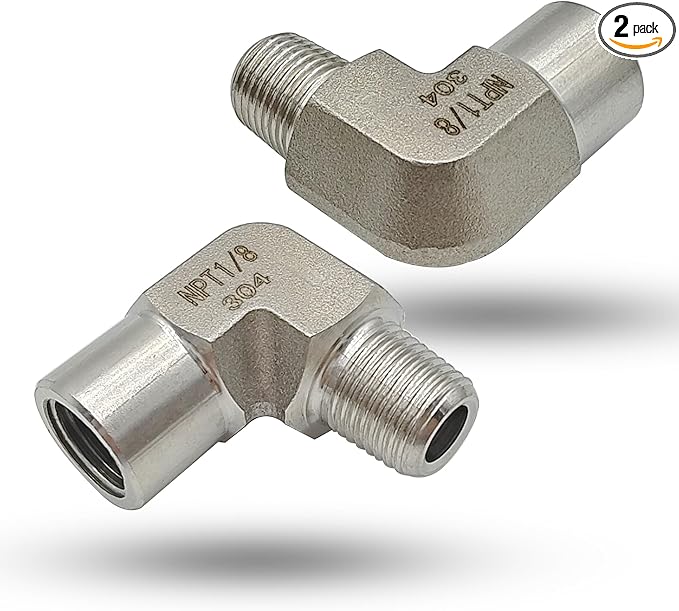 1/8" NPT Female x 1/8" NPT Male 90 Degree Street Elbow Pipe Fitting, 304 Stainless Steel Forged Barstock Street Elbow Adapter, Heavy Duty 5800PSI Pipe Fitting Connector (male x female,1/8")