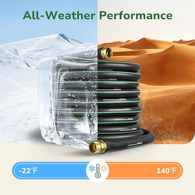 GreatBuddy Garden Hose 100ft, 5/8" Water Hose Heavy Duty, Flexible, Lightweight Hybrid Hose, Burst 600 PSI with Solid Brass Male to Female Fittings Leakproof Hose for Backyard, Garden