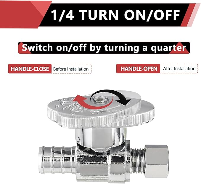 (Pack of 2) EFIELD 1/4 Turn Straight Stop Valve 3/8" OD Compression X 1/2" Pex Chrome Plated Brass,(VALVE085)