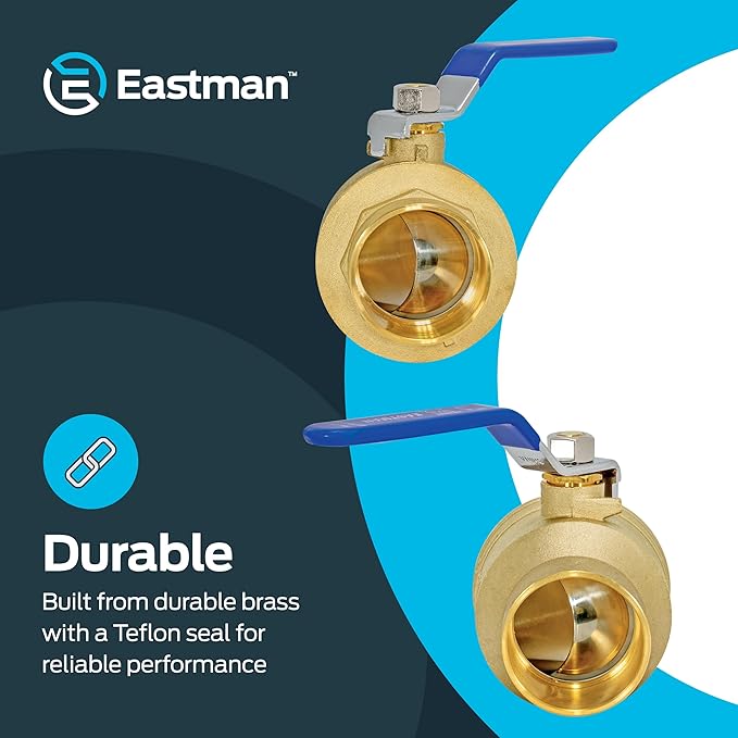 Eastman Heavy Duty Full Port Brass Ball Valve, 2 in Sweat x 2 in Sweat Connection, 20071LF
