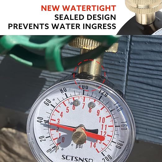 0 to 200 Psi Water Pressure Test Gauge with Red Max Pointer, 2.5 inch Dial Size, 3/4 inch Female Garden Hose Thread, Black Steel Case, Inspector for Home Hose Bib, House Water Tube, Spigot