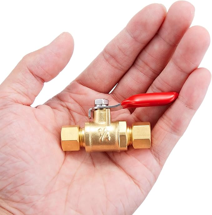 2 Pack Lead-Free Brass Mini Ball Valve Shut Off Switch, 1/4 inch Compression by 1/4 Compression Fitting