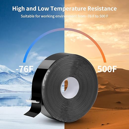 Self Fusing Silicone Tape Waterproof, Rescue Tape, 1" x 36 Feet Black, Self Amalgamating Tape, Silicone Rubber for Sealing Pipes, Hose Repair, Outdoor Coax and Electrical Cables
