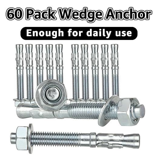QTLCOHD 1/2 x 3-3/4 Inch Concrete Anchors Carbon Steel Wedge Anchor Bolts for Concrete (Box of 60)