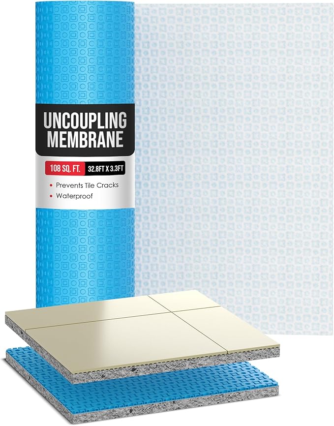 Houseables Uncoupling Membrane, Tile Underlayment, Tile Membrane, Flooring Underlayment, for Floor, Decoupling, Anti Fracture, Waterproof, Anti Crack, Vapor, 1/8" Thick, 3.3 ft x 32.8 ft / 108 Sq Ft