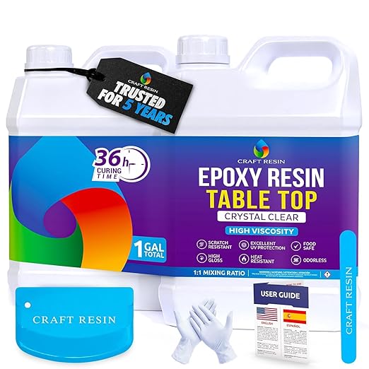 CRAFT RESIN 1 Gallon Table Top Epoxy Resin Kit – 1:1 Mix, Crystal Clear & High Gloss, UV Resistant, Self-Leveling, Resin Epoxy 2 Part for Countertops, DIY Casting, Wood & Art Coating