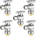 HeSun 5-PCs Push-Fit Angle Stop Valve, 1/2" Push x 1/4" OD Compression Angle Stop, 1/4 Turn Water Shut Off Valve for Bathroom with Disconnect Clip Tool