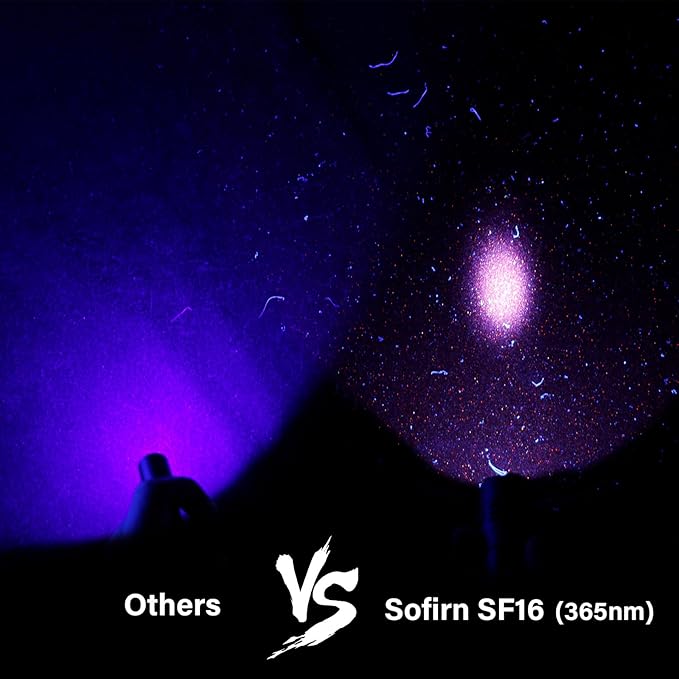 365nm UV Flashlight, Sofirn SF16 Rechargeable Powerful UV Flashlight with Tail Switch for Detecting Pet Dog Urine, Unveil Invisible Stains, High Definition Pure Ultraviolet（Battery Included）