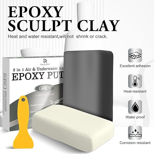 Epoxy Putty - 12oz 2 Part Strong Formula, Ceramic Repair for Cracks, Filling & Epoxy Sculpt - for Metal, Concrete, Plastic, Ceramics - Fast, Durable Concrete Crack Repair & Plumbers Putty (Grey)