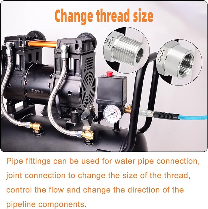 GASHER 10PCS 304 Stainless Steel Pipe Fitting, Hex Nipple Hex Coupling, 1/8" x 1/8" NPT Male Thread Pipe, 1/8Inch x 1/8Inch NPT Female Thread Pipe