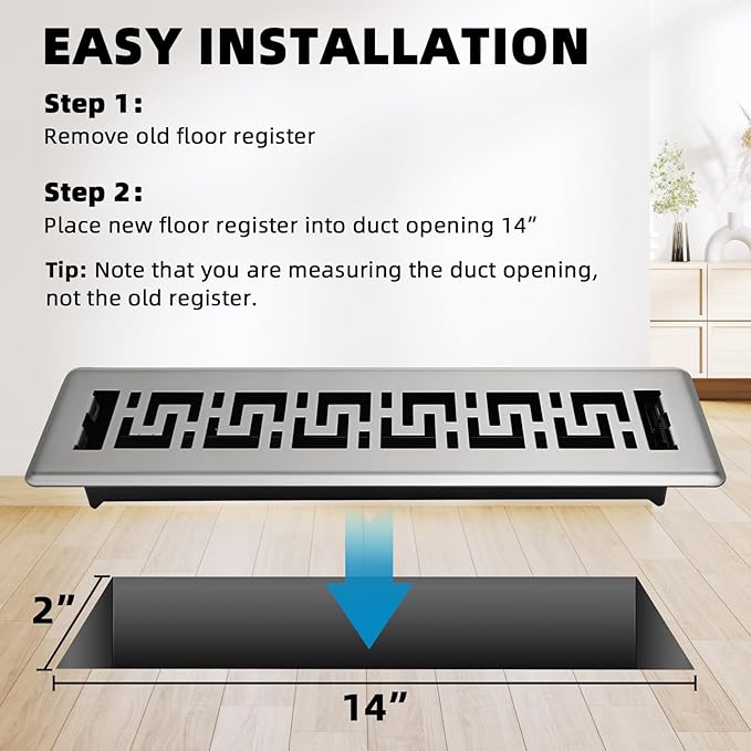Floor Register 2x10-6 Pack Floor Vent Covers Heavy Duty Walkable Steel Floor Vents Adjustable Decorative Vent Covers for Home Floor Sidewall Office or Ceiling Vent