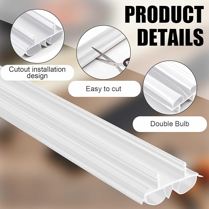 2 Pcs 36" Double Bubble Kerf Door Sweep 1-3/4" Wide Vinyl Weatherstrip Seal for Exterior Doors, Energy Efficient Draft Stopper, Easy Slide in Installation, Blocks Dust/insects/noise (White)