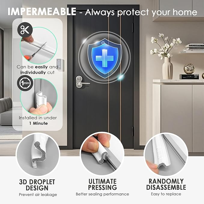 60FT Kerf Weather Stripping Door Seal Sound Proof Weather Strips Seal Strip for Front Door Frame Soundproofing Exterior Door Insulation Gasket (with 4 Door Corner Seals)