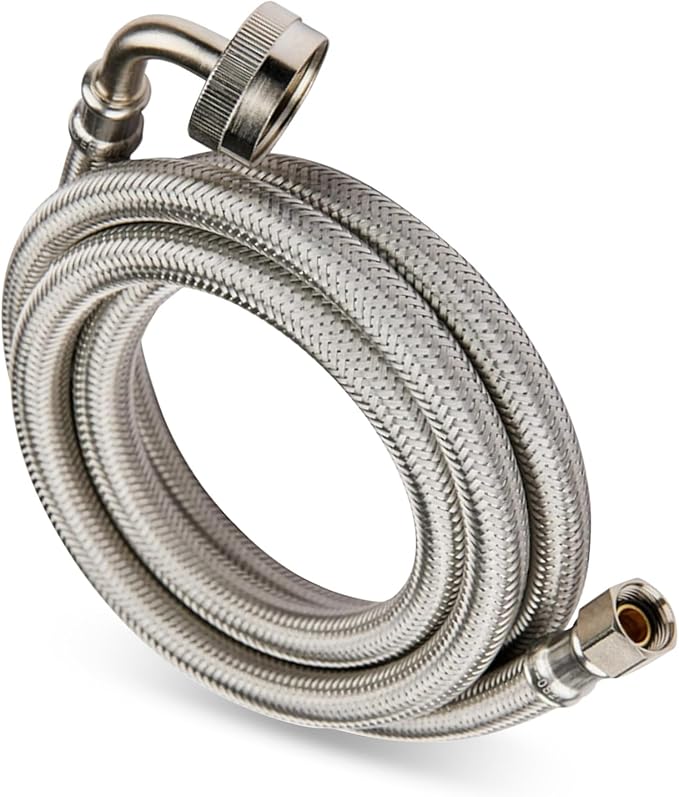 (1 Pack) Seelink 4FT Dishwasher Hose, 3/8" Comp x 3/4” FHT Stainless Steel Water Supply Line with 90 Degree FGH Elbow