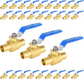 30-Pack Foskan 1 Inch PEX Crimp Full Port Ball Valve with Blue Handle, Brass Quarter Turn Shut-off Valve for PEX Tubing