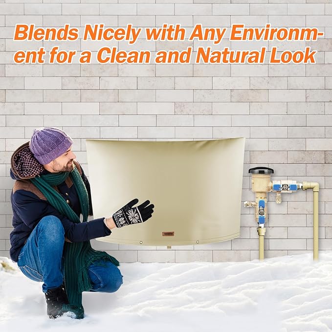 Backflow Preventer Pipe Insulation Cover (5°F) - Irrigation Sprinkler Valve Insulated Pouch - Water Well Pump Cover - Sturdy 5 Layers for Winter Freeze Protection, 90" W x 60" H, Beige