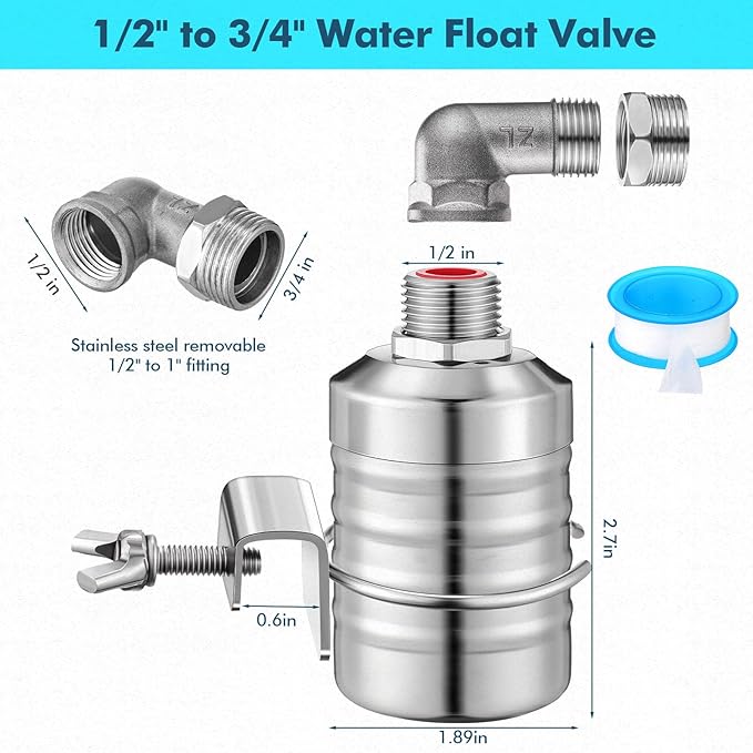 3 Pack Water Float Valve 1/2 to 3/4'' Auto Shut off Water Tank Float Valve 304 Stainless Steel Fully Automatic Level Control for Pool, Livestock Troughs (Classic Style)